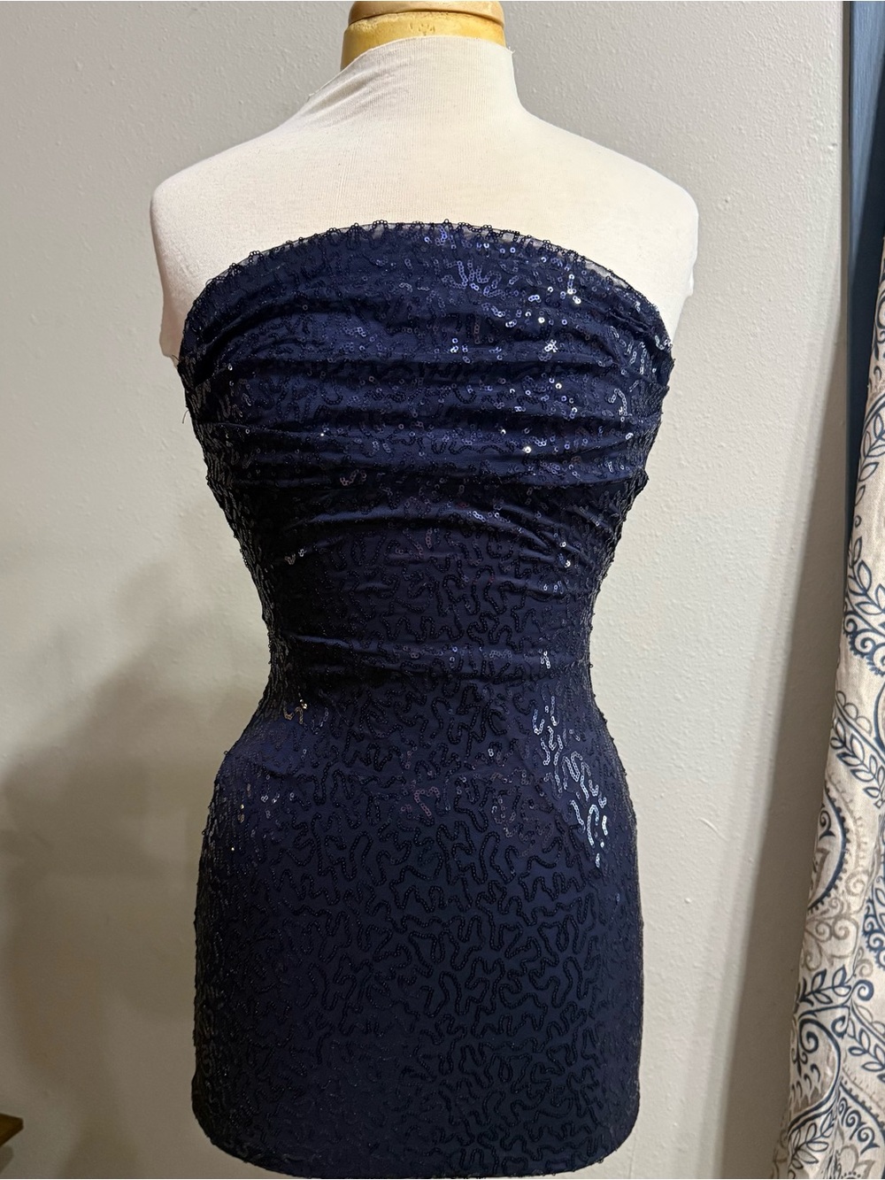 Windsor Strapless Navy Sequin Ruched Bodycon Dress
